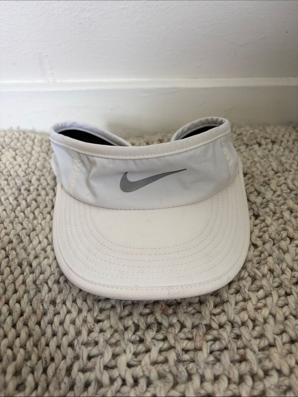 Nike White Visor with Silver Swoosh